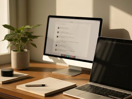 스마트폰, 이어폰, 교통카드가 놓인 나무 책상 위 플랫레이