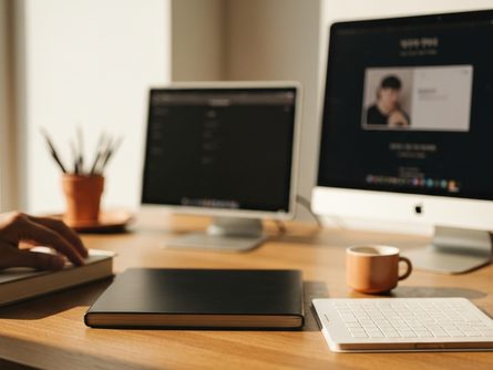 쇼핑 카트가 놓인 노트북 책상 위에 택배 상자와 신용카드, 영수증이 함께 배치된 모습