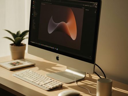 노트북과 스마트폰이 나란히 놓인 책상, 스마트폰 화면에 게임 아이콘이 보이는 모습