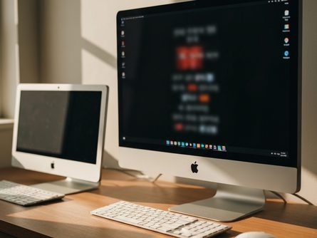 책상 위에 놓인 노트북과 스마트폰, 메모장과 커피잔이 있는 작업 공간