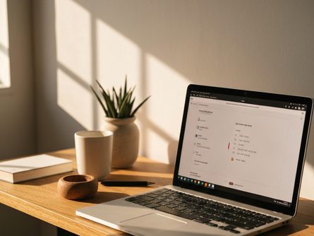 나무 책상 위에 놓인 세금 계산서, 계산기, 스마트폰이 있는 모습