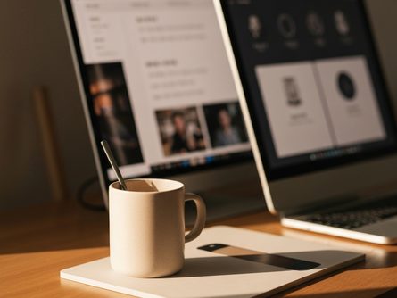 손으로 잡은 스마트폰 화면에 넷플릭스 로고, 배경은 소파와 거실 인테리어