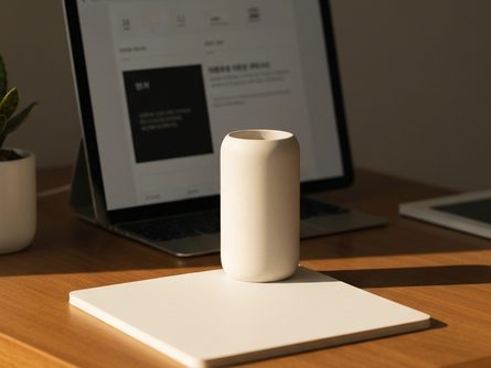 손으로 스마트폰을 들고 영어 단어를 검색하는 모습, 흐릿한 책장 배경